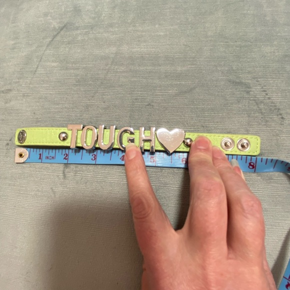 TOUGH bracelet in large silver letters with hearts and studs on mint green strap - Picture 9 of 10